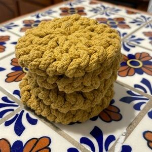 Set of four Boho yarn, handmade coasters